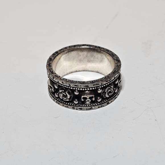 Clocks And Colours ‘Brimstone’ 925 Silver Band Ring Size US 15 Skulls And Roses - Picture 3 of 7